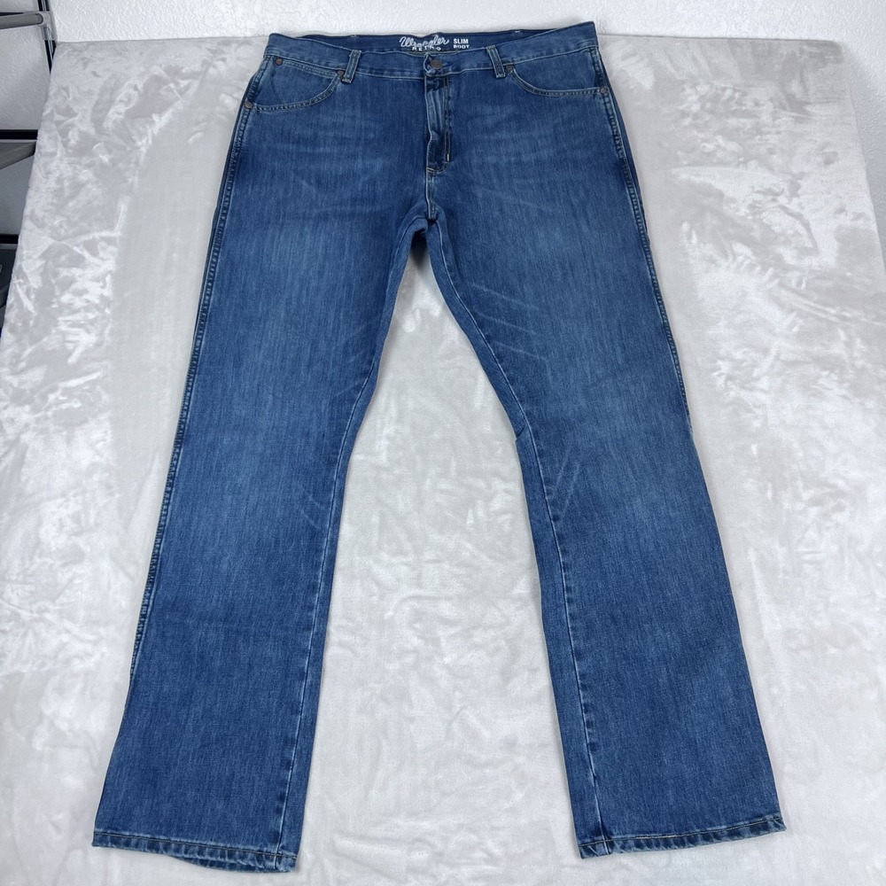 Wrangler Retro Slim Boot Cut Jeans Mens 38x34 Blue Denim Western Cowboy Rodeo